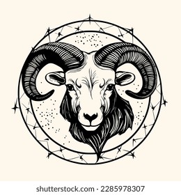 Zodiac Aries (Ram) vector for logo or icon, drawing Elegant minimalist style,abstract style Illustration