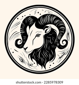 Zodiac Aries (Ram) vector for logo or icon, drawing Elegant minimalist style,abstract style Illustration