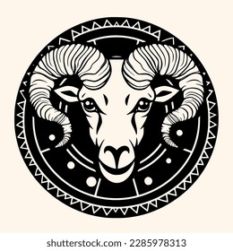 Vector Zodiac Aries (Ram) para logotipo o icono, dibujo Elegante estilo minimalista,estilo abstracto Ilustración