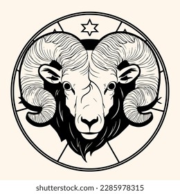 Zodiac Aries (Ram) vector for logo or icon, drawing Elegant minimalist style,abstract style Illustration