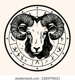 Zodiac Aries (Ram) vector for logo or icon, drawing Elegant minimalist style,abstract style Illustration