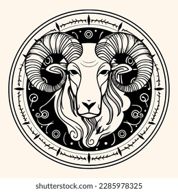 Zodiac Aries (Ram) vector for logo or icon, drawing Elegant minimalist style,abstract style Illustration