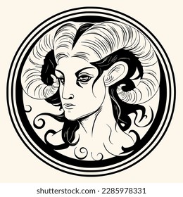 Zodiac Aries (Ram) vector for logo or icon, drawing Elegant minimalist style,abstract style Illustration
