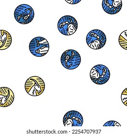 Zodiac Astrological Sign Animal Vector Seamless Pattern Thin Line Illustration