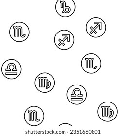 Zodiac Astrological Sign Animal Vector Seamless Pattern Thin Line Illustration