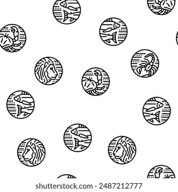 Zodiac Astrological Sign Animal Vector Seamless Pattern Thin Line Illustration