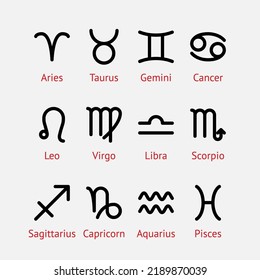 Zodiac Astrological Signs Set Icons. Vector illustration