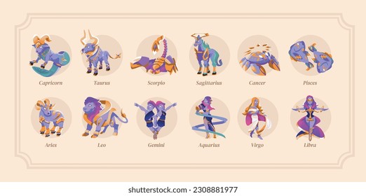 Colección de caracteres estilizados astrológicos zodiacos