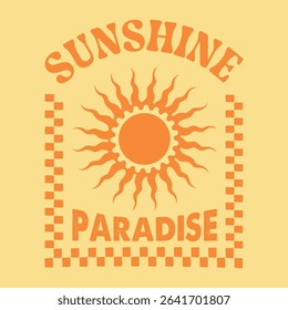 Zodiac, Astrological Symbol Horoscope Sun. Sunshine Paradise, text with a waves illustration, for t-shirt prints, posters. Summer Beach Vector illustration.	