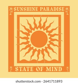Zodiac, Astrological Symbol Horoscope Sun. Sunshine Paradise, text with a waves illustration, for t-shirt prints, posters. Summer Beach Vector illustration.	