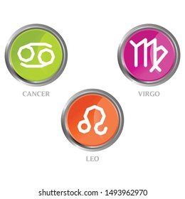 Zodiac astrological symbol icon 3D. Cancer Leo Virgo set of horoscope symbols, astrology icons collection