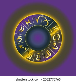 Zodiac astrology circle. Zodiac horoscope signs, mystical natal chart, astrological constellation wheel . Vector illustration