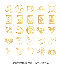 zodiac astrology horoscope calendar constellation leo cancer virgo libra gemini icons collection gradient style vector illustration