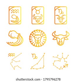 zodiac astrology horoscope calendar constellation taurus leo aquarium icons collection gradient style vector illustration