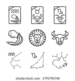 zodiac astrology horoscope calendar constellation taurus leo aquarium icons collection line style vector illustration