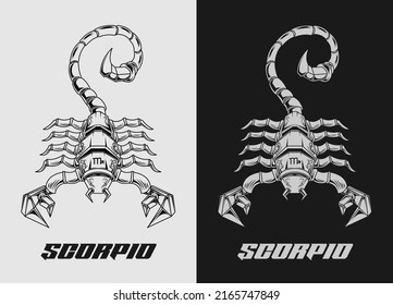 Zodiac astrology horoscope cards linear design vector illustrations. Meca and robotic symbols and icons of esoteric horoscope templates. Black and white line art. Eps 10.
