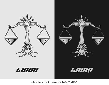 Zodiac astrology horoscope cards linear design vector illustrations. Meca and robotic symbols and icons of esoteric horoscope templates. Black and white line art. Eps 10.
