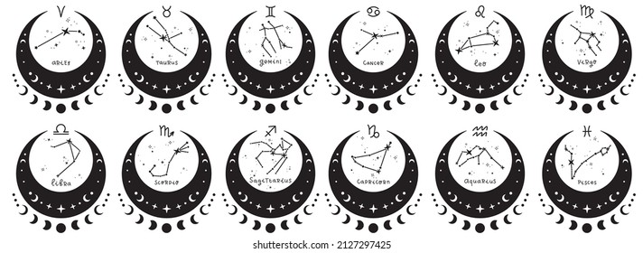 Ilustraciones vectoriales de diseño de horoscopio astrológico zodiaco. plantillas de horóscopo zodiacal esotérico