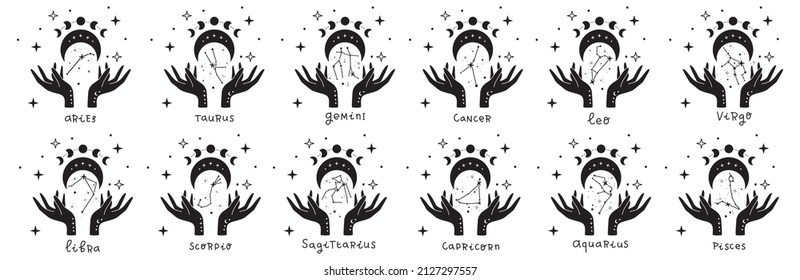 Ilustraciones vectoriales de diseño de horoscopio astrológico zodiaco. plantillas de horóscopo zodiacal esotérico