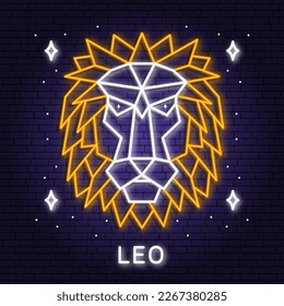 Zodiac astrology horoscope neon sign leo linear design. Vector illustration. Elegant line art symbol or icon of leo esoteric zodiacal horoscope templates promotion for logo or poster isolated.