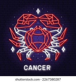 Zodiac astrology horoscope neon sign Cancer linear design. Vector illustration. Elegant line art symbol or icon of Cancer esoteric zodiacal horoscope templates promotion for logo or poster isolated.