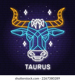 Zodiac astrology horoscope neon sign taurus linear design. Vector illustration. Elegant line art symbol or icon of taurus esoteric zodiacal horoscope templates promotion for logo or poster isolated.