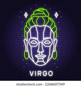 Zodiac astrology horoscope neon sign virgo linear design. Vector illustration. Elegant line art symbol or icon of virgo esoteric zodiacal horoscope templates promotion for logo or poster isolated.