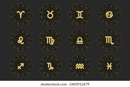 Zodiac astrology horoscope set. Celestial mystical zodiacal horoscope templates for logo, poster or card.