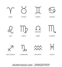 Zodiac Astrologie Horoskop Set. Himmelsmystische zodiakale Horoskop-Vorlagen für Logo, Plakat oder Karte.