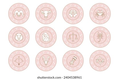 Zodiac astrology horoscope set. Celestial mystical zodiacal horoscope templates for logo, poster or card.