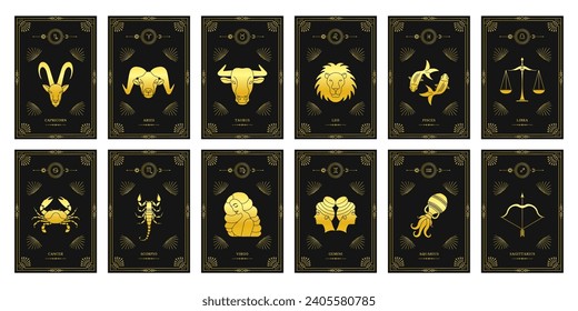 Zodiac astrology horoscope set. Celestial mystical zodiacal horoscope templates for logo, poster or card.