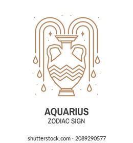 Zodiac astrology horoscope sign aquarius linear design. Vector illustration. Elegant line art symbol or icon of aquarius esoteric zodiacal horoscope templates for logo or poster isolated on white