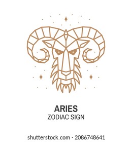 Zodiac astrology horoscope sign aries linear design. Vector illustration. Elegant line art symbol or icon of aries esoteric zodiacal horoscope templates for logo or poster isolated on white background