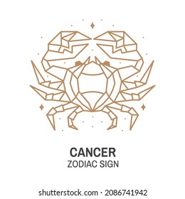 Zodiac astrology horoscope sign Cancer linear design. Vector illustration. Elegant line art symbol or icon of Cancer esoteric zodiacal horoscope templates for logo or poster isolated on white