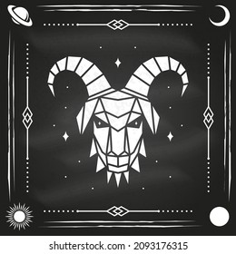 Zodiac astrology horoscope sign capricorn design. Vector illustration. Elegant modern symbol or icon of capricorn esoteric zodiacal horoscope templates for logo or poster on the chalkboard.