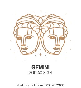 Zodiac astrology horoscope sign Gemini linear design. Vector illustration. Elegant line art symbol or icon of Gemini esoteric zodiacal horoscope templates for logo or poster isolated on white