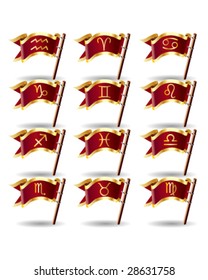Zodiac astrology and horoscope sign icons on royal vector flag buttons
