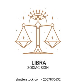 Zodiac astrology horoscope sign Libra linear design. Vector illustration. Elegant line art symbol or icon of Libra esoteric zodiacal horoscope templates for logo or poster isolated on white background