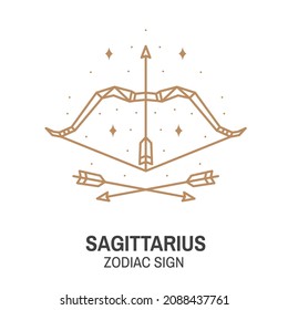 Zodiac astrology horoscope sign sagittarius linear design. Vector illustration. Elegant line art symbol or icon of sagittarius esoteric zodiacal horoscope templates for logo or poster isolated on