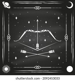 Zodiac astrology horoscope sign sagittarius design. Vector illustration. Elegant modern symbol or icon of sagittarius esoteric zodiacal horoscope templates for logo or poster isolated on the chalkboar