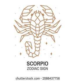 El horoscopio astrológico zodiaco firma el diseño lineal del escorpión. Ilustración vectorial. Elegante símbolo de arte de línea o icono de plantillas de horóscopo zodiacal esotérico para logotipo o afiche aislado en blanco