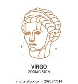 Zodiac astrology horoscope sign virgo linear design. Vector illustration. Elegant line art symbol or icon of virgo esoteric zodiacal horoscope templates for logo or poster isolated on white background