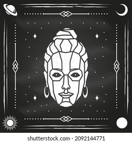 Zodiac astrology horoscope sign virgo design. Vector illustration. Elegant modern art symbol or icon of virgo esoteric zodiacal horoscope templates for logo or poster isolated on the chalkboard