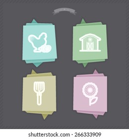 Zodiac and astrology signs, from left to right, top to bottom:  
Hen, Barn, Pitchfork, Sunflower. 