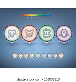 Zodiac and astrology signs, pictured here from left to right:   Aries, Taurus, Gemini, Female.