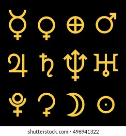 Zodiac and astrology symbols of the planets