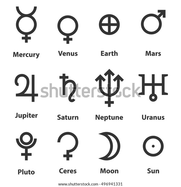 Zodiac Og Astrologi Symboler Av Planetene Arkivvektor Royaltyfri 496941331