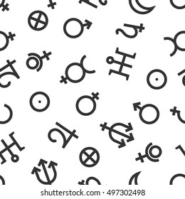 Zodiac and astrology symbols of the planets. Seamless pattern, endless background. Vector backdrop