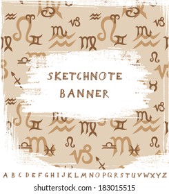 Zodiac background and sketchnote banner. Vector illustration
