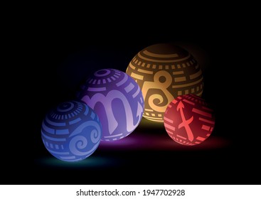 Zodiac Balls in dark place